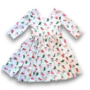 Ollie Jay White Long Sleeve Cotton Dress Holiday Christmas Stocking Girls 4